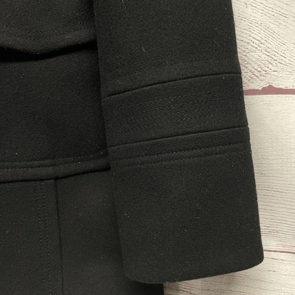 J Crew Factory Black Wool Blend Trench Peacoat size 6